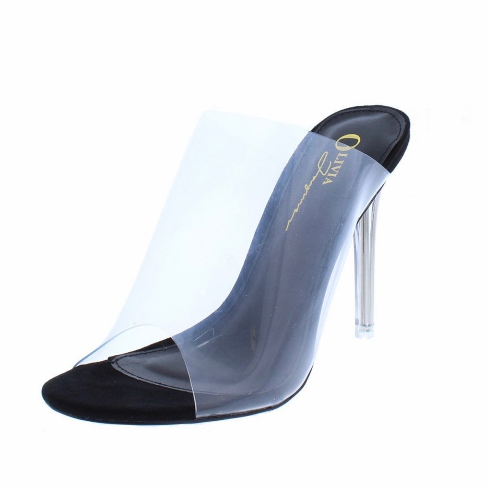 🔥Huge Sale🔥 Black Slide In PVC Mule Lucite Heels